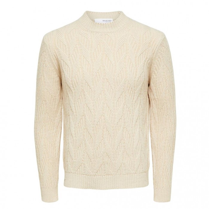 SELECTED CABLE KNIT KNITTED PULLOVER OATMEAL