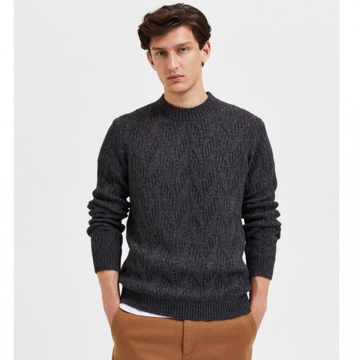 SELECTED CABLE KNIT KNITTED PULLOVER GREY