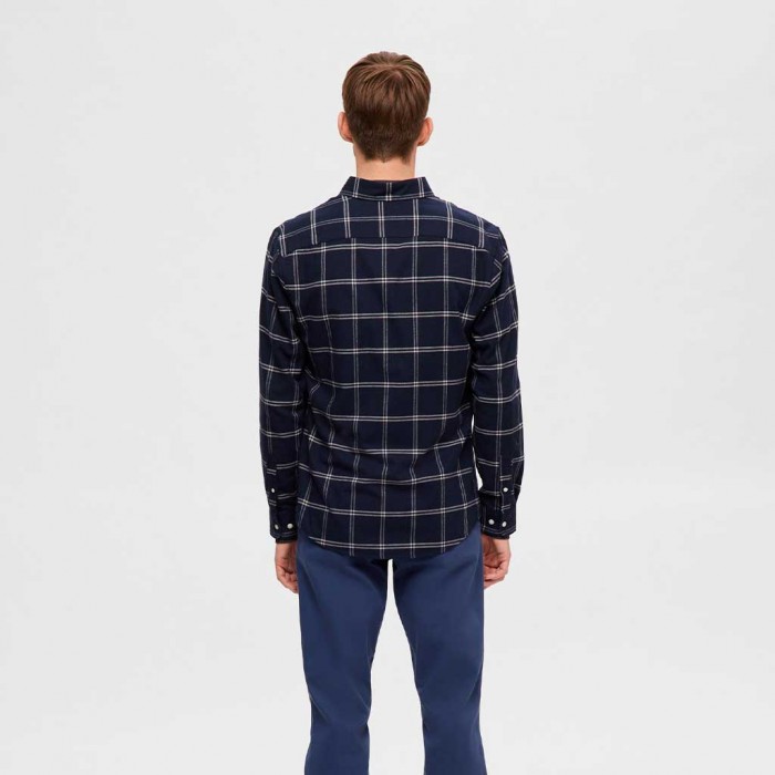 SELECTED SLHSLIMOWEN-FLANNEL SHIRT LS NOOS BLUE