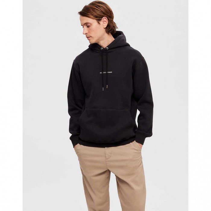 SELECTED SLHHANKIE LOGO HOOD SWEAT NOOS BLACK