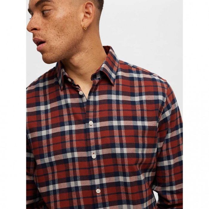 SELECTED SLHSLIMOWEN-FLANNEL SHIRT LS NOOS ORANGE