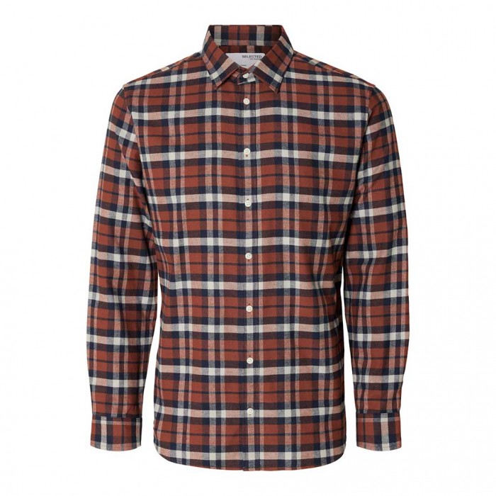 SELECTED SLHSLIMOWEN-FLANNEL SHIRT LS NOOS ORANGE