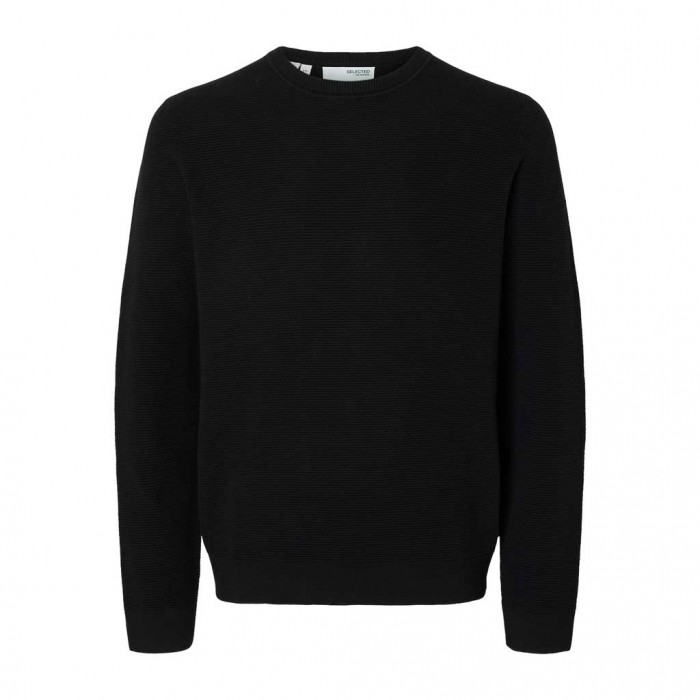 SELECTED  SLHROSS LS KNIT STRUCTURE CREW NECK NOOS BLACK