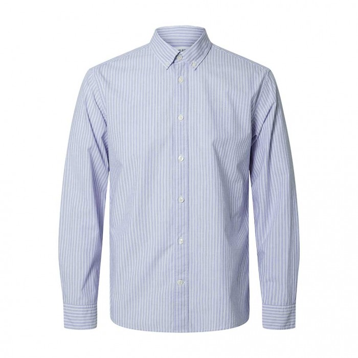 SELECTED  SLHREG-ROBIN STRIPE BUTTON DOWN SHIRT LS LIGHT BLUE