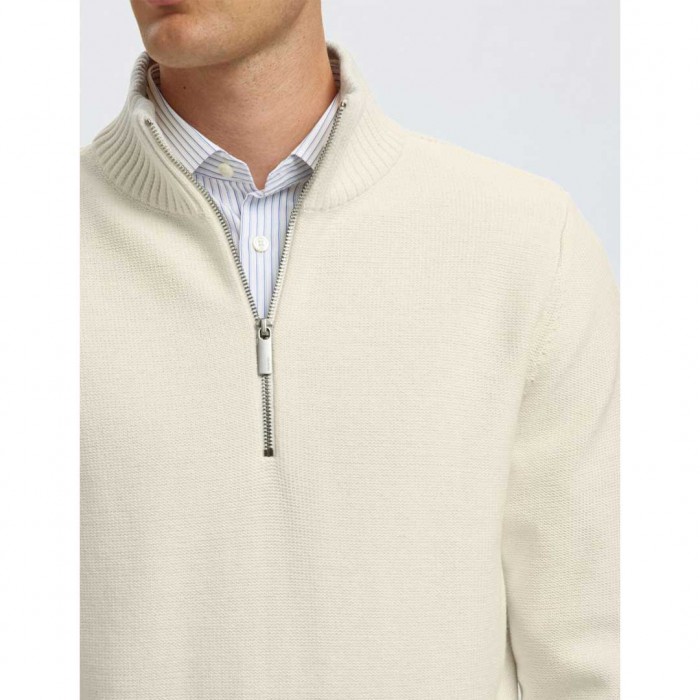 SELECTED HALF-ZIP PULLOVER OFF WHITE