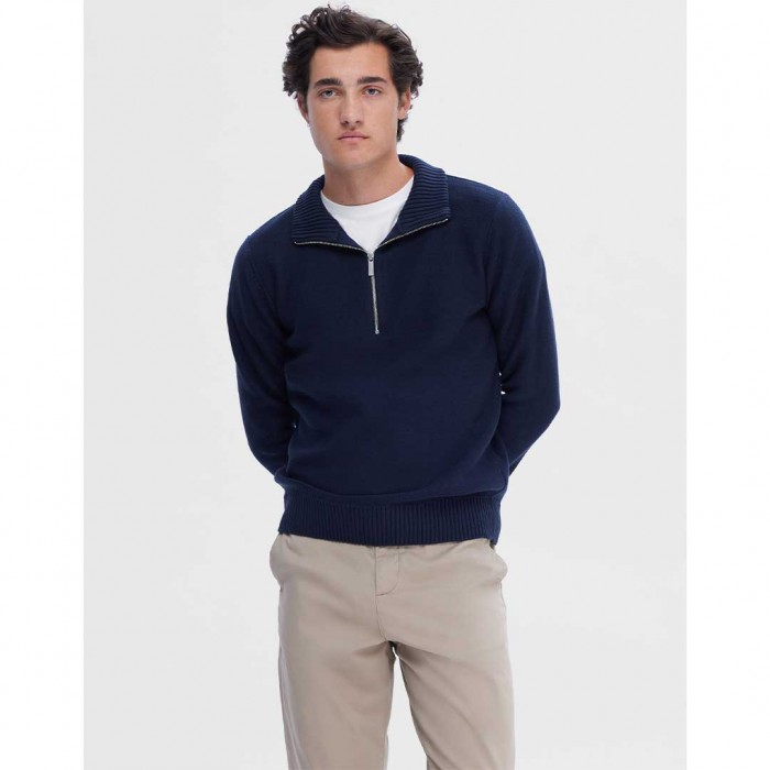 SELECTED  SLHAXEL LS KNIT HALF ZIP DARK BLUE