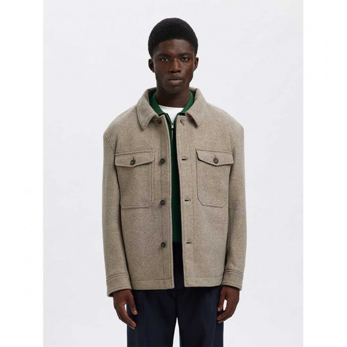 SELECTED SLHMITCH WOOL BLEND SHACKET NOOS BEIGE