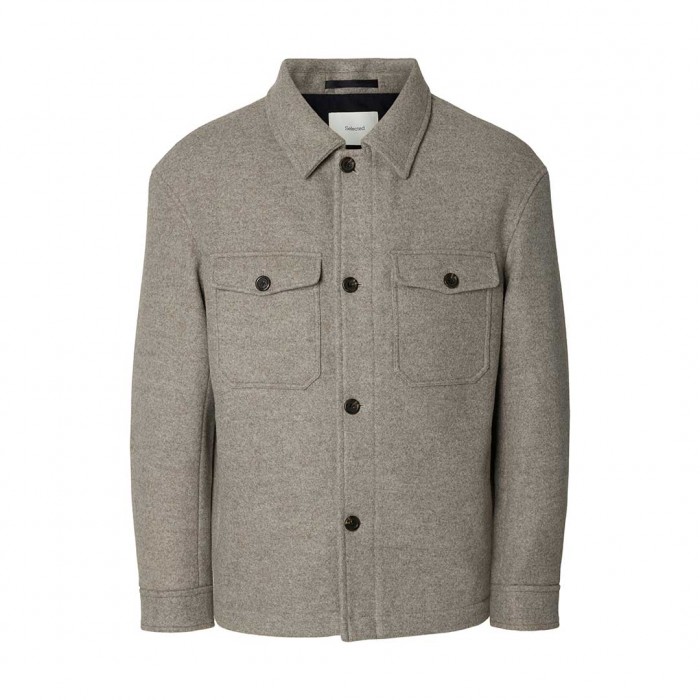 SELECTED SLHMITCH WOOL BLEND SHACKET NOOS BEIGE