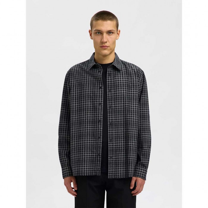 SELECTED  SLHREGLEE GRINDLE CHECK LS SHIRT BLACK