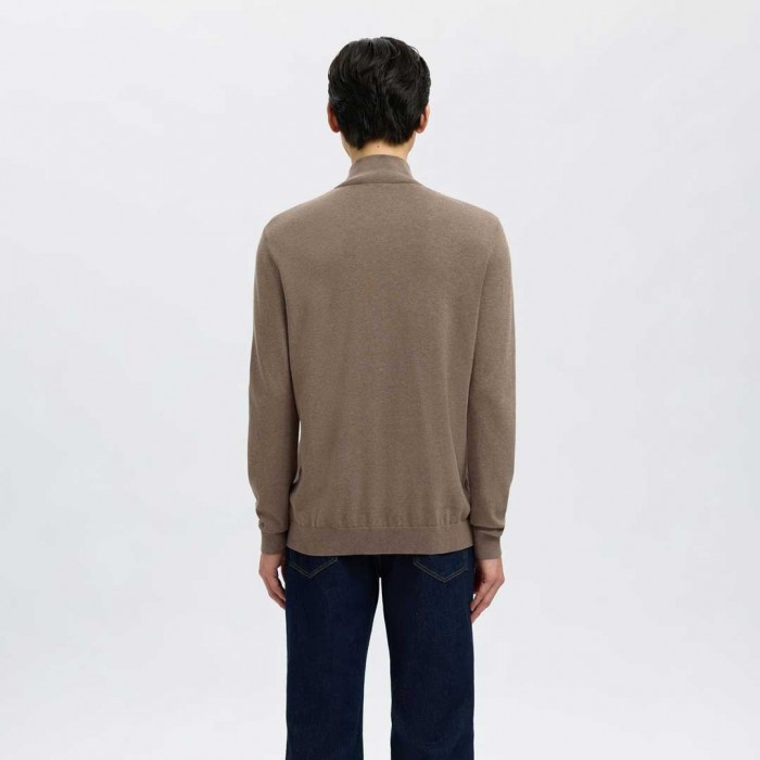 SELECTED HALF-ZIP KNITTED JUMPER TEAK