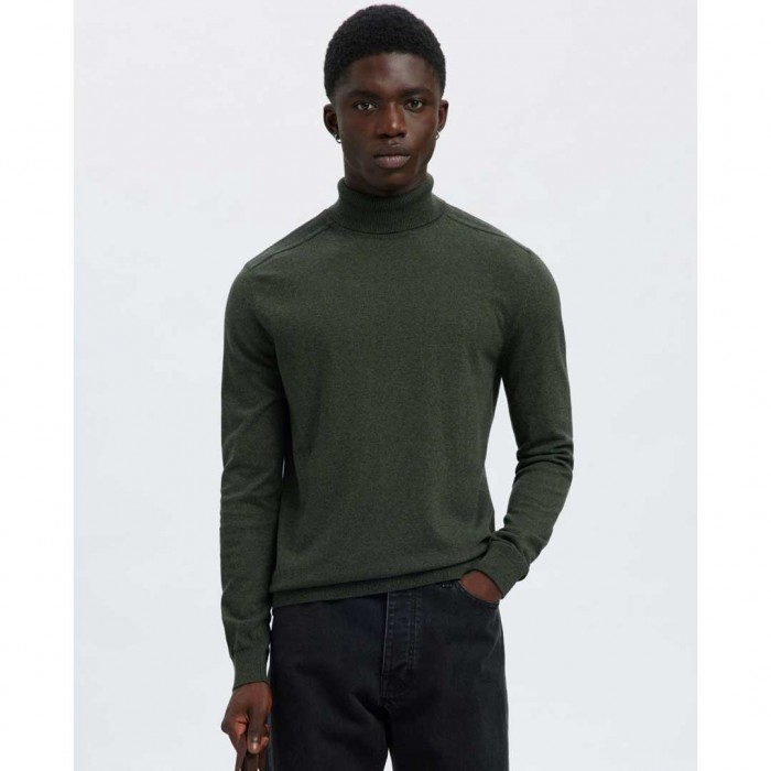 SELECTED LONG-SLEEVED ROLL NECK PULLOVER GREEN