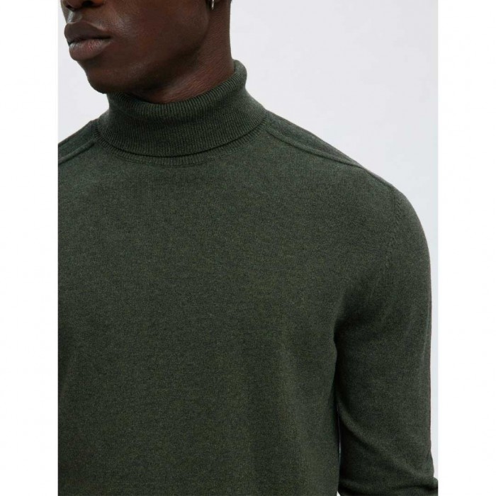 SELECTED LONG-SLEEVED ROLL NECK PULLOVER GREEN