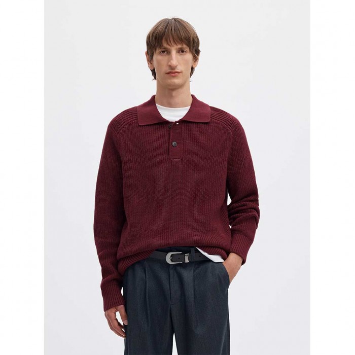 SELECTED SLMPIM LS KNIT POLO CAMP BORDO