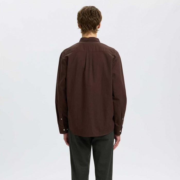 SELECTED SLMREGCOLE JAY MELANGE LS SHIRT NOOS BROWN