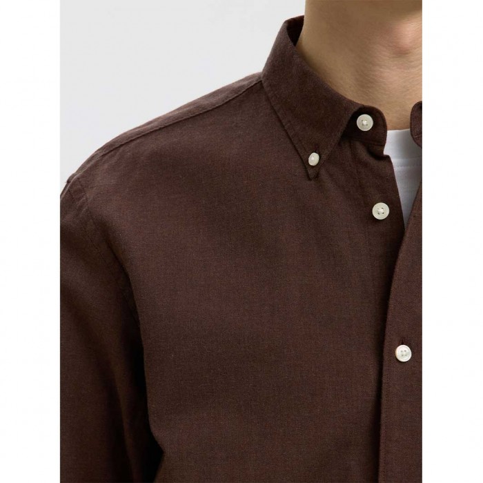 SELECTED SLMREGCOLE JAY MELANGE LS SHIRT NOOS BROWN