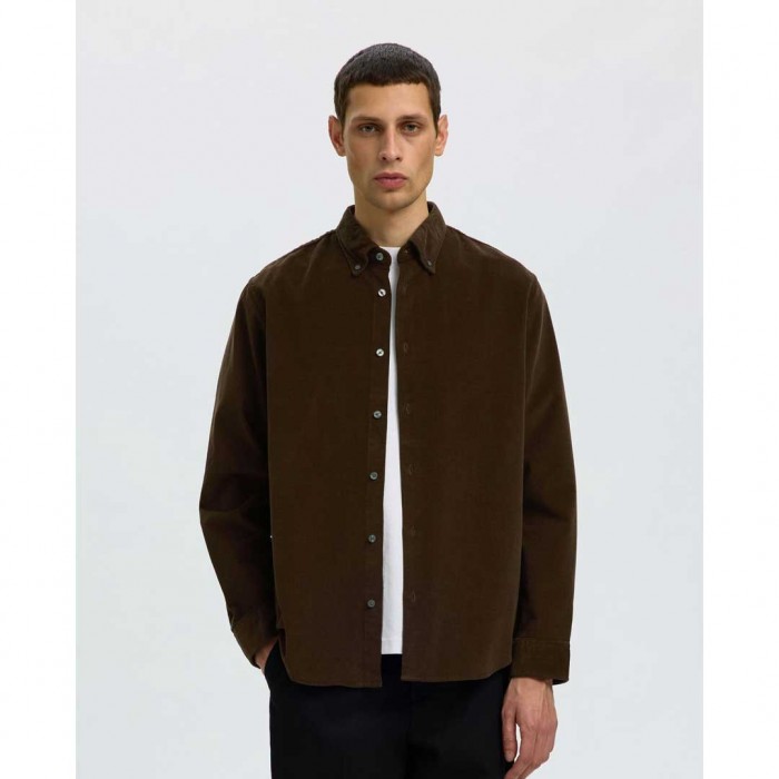 SELECTED COTTON CORDUROY SHIRT DARK BROWN