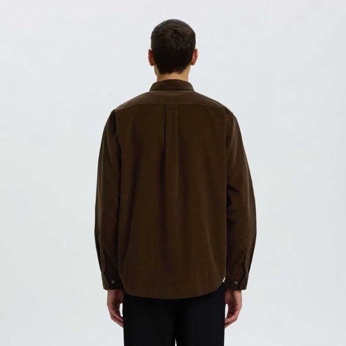 SELECTED COTTON CORDUROY SHIRT DARK BROWN