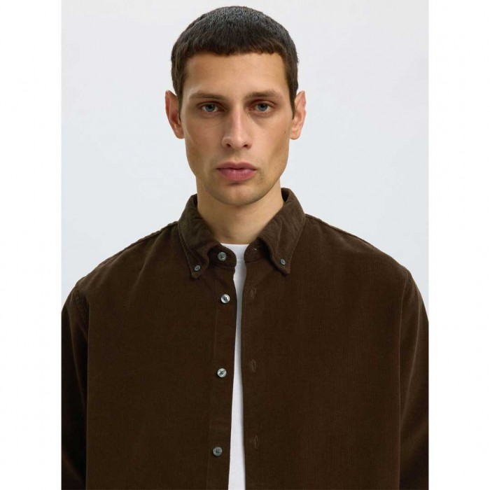 SELECTED COTTON CORDUROY SHIRT DARK BROWN
