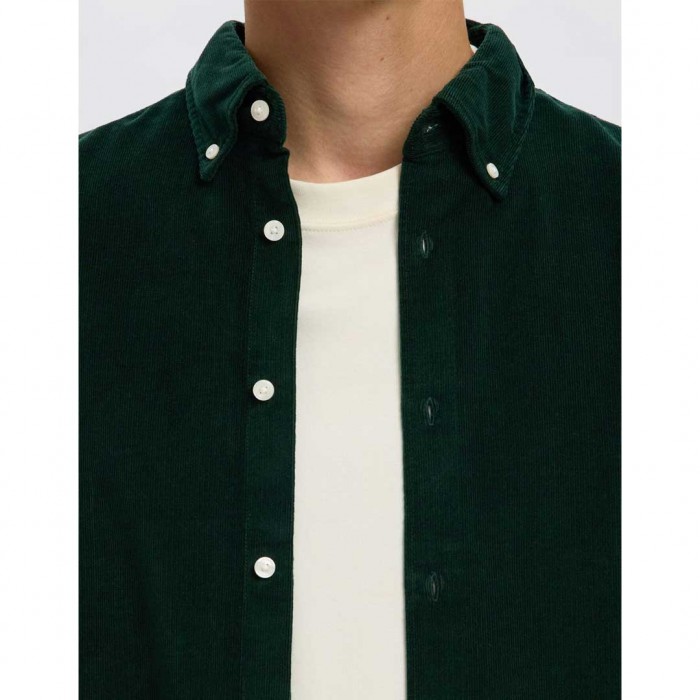 SELECTED  COTTON CORDUROY SHIRT DARK GREEN