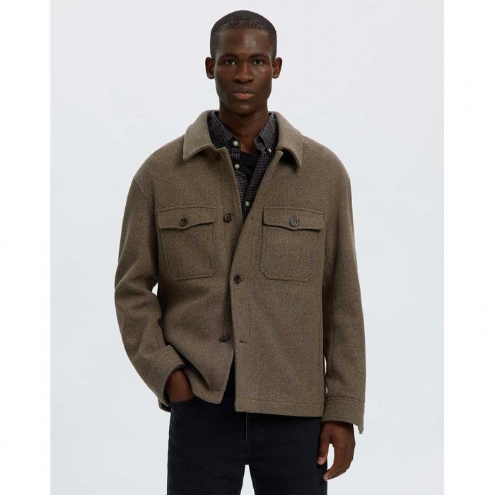 SELECTED SLMMITCH WOOL BLEND SHACKET NOOS BROWN