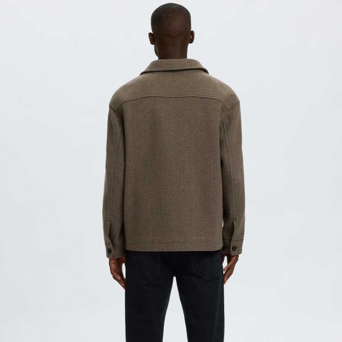 SELECTED SLMMITCH WOOL BLEND SHACKET NOOS BROWN