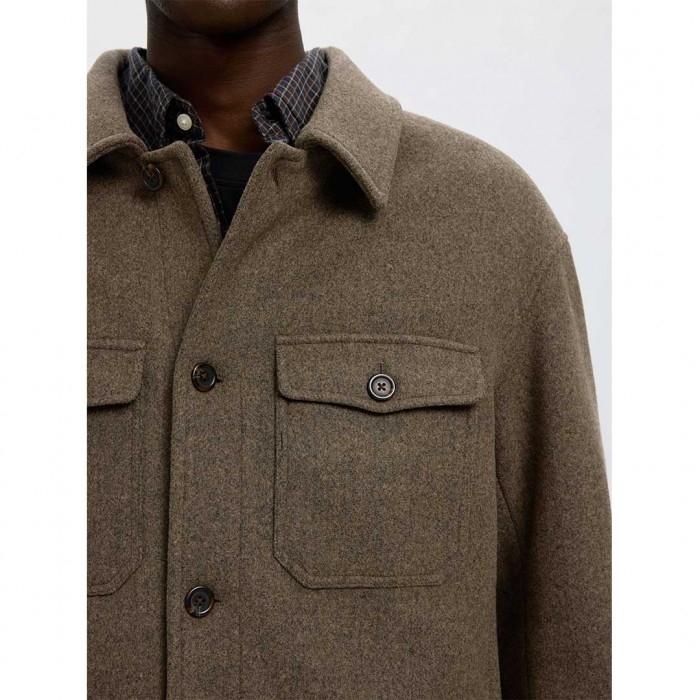 SELECTED SLMMITCH WOOL BLEND SHACKET NOOS BROWN