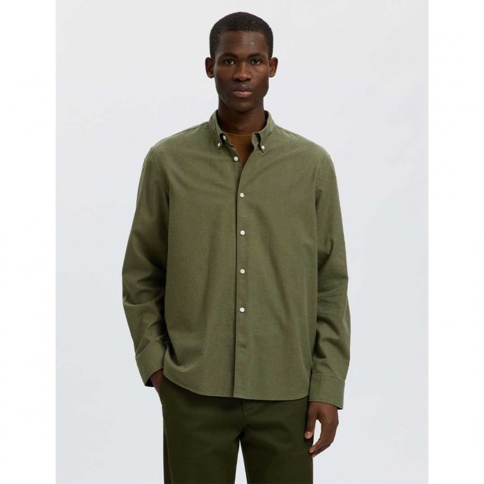 SELECTED SLMCOLE-JAY MELANGE REG LS SHIRT NOOS VETIVER