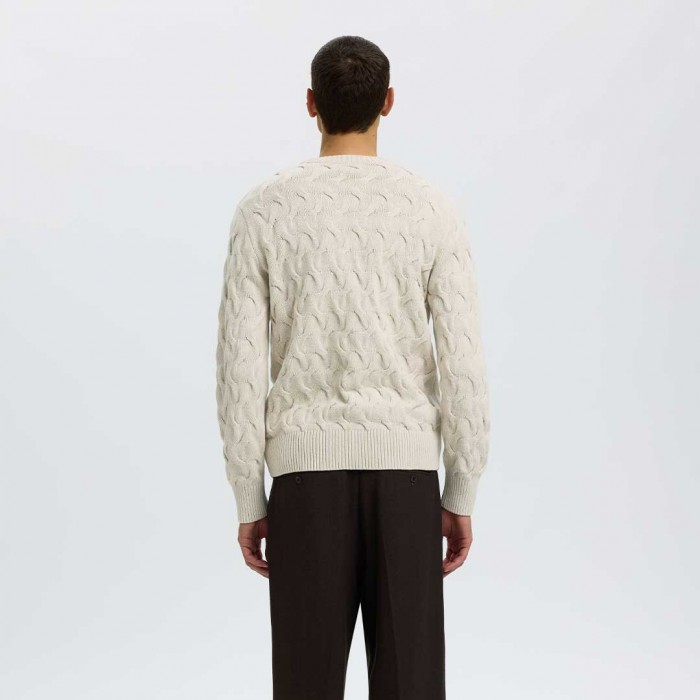 SELECTED SLMCARLOS LS CABLE CREW NECK NOOS ECRU