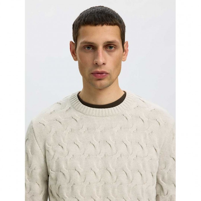 SELECTED SLMCARLOS LS CABLE CREW NECK NOOS ECRU