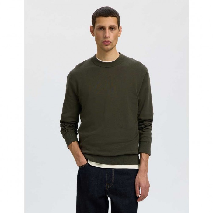 SELECTED SLMTORINO LS KNIT REG CREW NECK NOOS GREEN