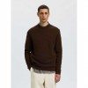 SELECTED SLMDANE LS KNIT REG STRUC CREW NECK NOOS BROWN