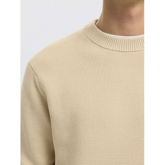 SELECTED SLMDANE LS KNIT REG STRUC CREW NECK NOOS OATMEAL