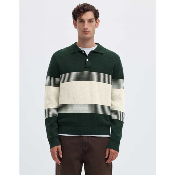 SELECTED SLMDANE LS KNIT STRIPE POLO GREEN