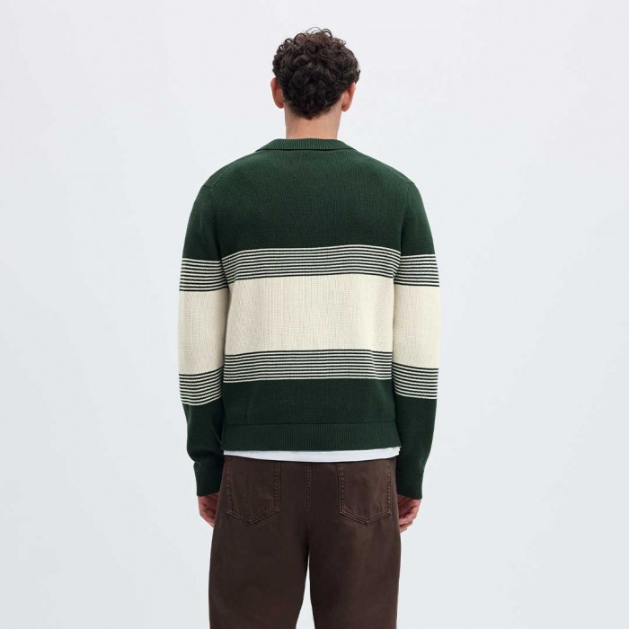 SELECTED SLMDANE LS KNIT STRIPE POLO GREEN