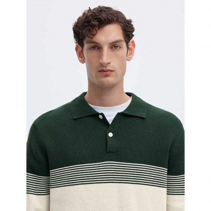 SELECTED SLMDANE LS KNIT STRIPE POLO GREEN