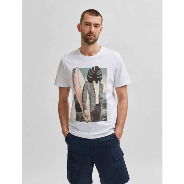 SELECTED ORGANIC COTTON PIQUÉ T-SHIRT BRIGHT WHITE