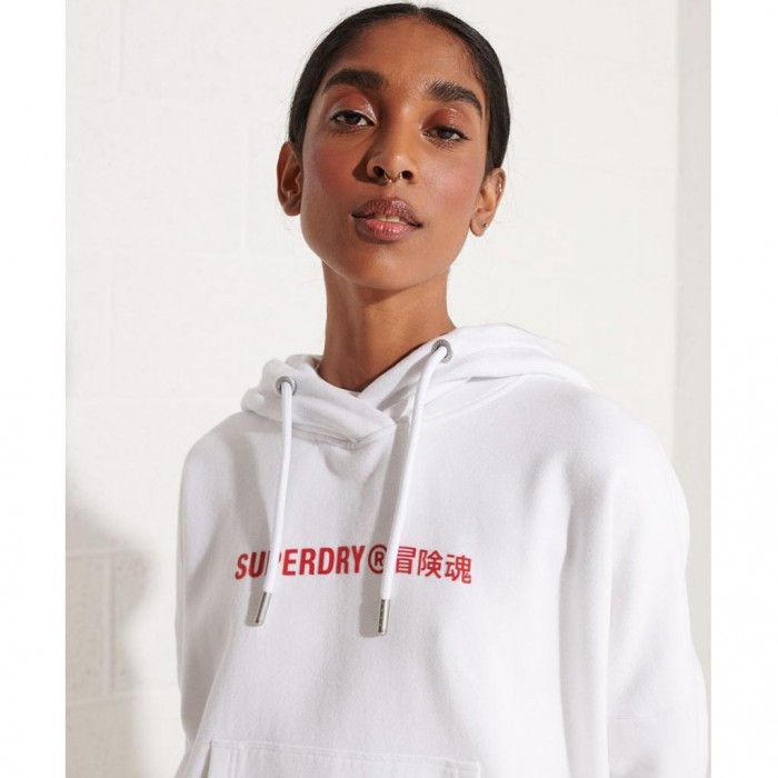 SUPERDRY Cooperate Logo Crop Hoodie WHITE