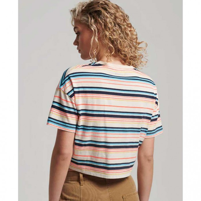 SUPERDRY Womens Vintage Boxy Tie Front Tee Oatmeal Stripe