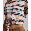 SUPERDRY Womens Vintage Boxy Tie Front Tee Oatmeal Stripe