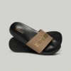 SUPERDRY Vegan Logo Pool Sliders  Black/fossil Brown/metallic Gold