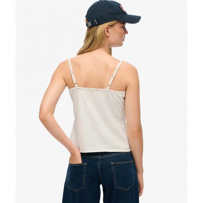 SUPERDRY Lace Button Through Cami Top WHITE