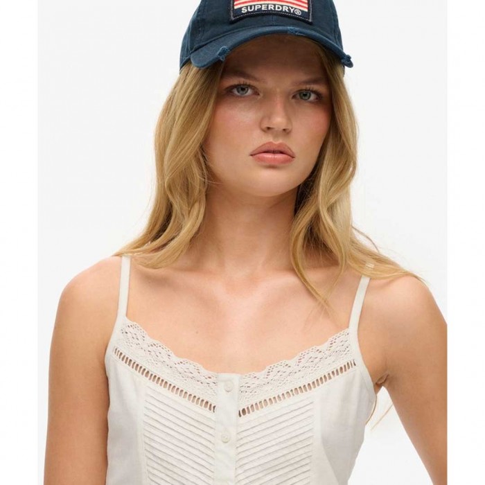 SUPERDRY Lace Button Through Cami Top WHITE