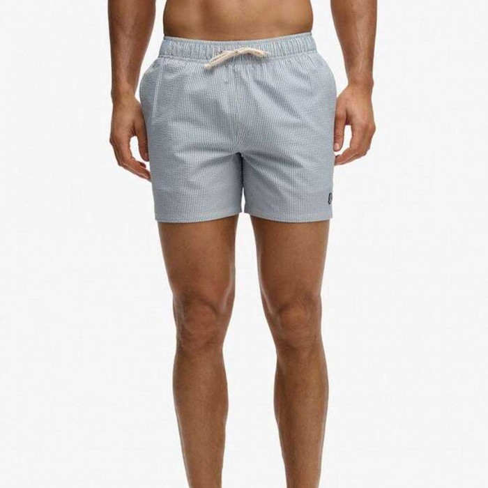 SUPERDRY Seer Sucker 15-inch SWIMSHORT RICE WHITE/ENDLESS SKY STRIPE
