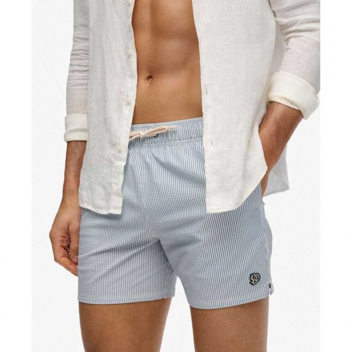 SUPERDRY Seer Sucker 15-inch SWIMSHORT RICE WHITE/ENDLESS SKY STRIPE