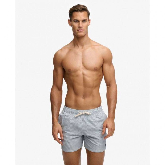 SUPERDRY Seer Sucker 15-inch SWIMSHORT RICE WHITE/ENDLESS SKY STRIPE