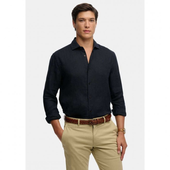 SUPERDRY Long Sleeve Linen Shirt in Regular Fit Riviera BLUE