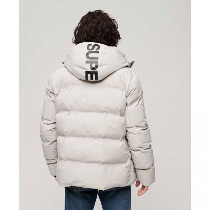 SUPERDRY Hooded Boxy Puffer Jacket LIGHT GREY