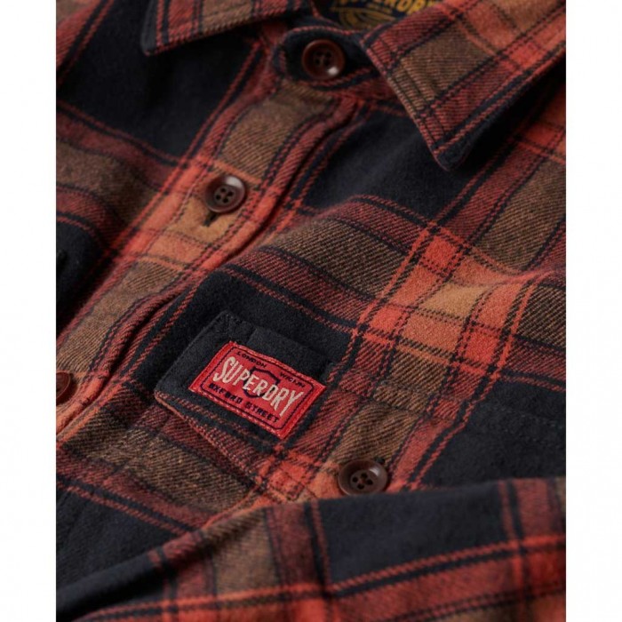 SUPERDRY Organic Cotton Worker Check Shirt ORANGE/BLACK