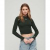 SUPERDRY Ribbed Long Sleeve Embroidered Fitted Top DARK GREEN