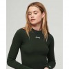 SUPERDRY Ribbed Long Sleeve Embroidered Fitted Top DARK GREEN